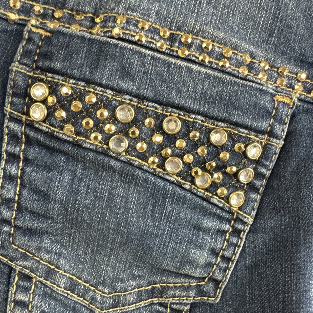 Chicos 1 Platinum Denim Jacket Womens Cropped Rhinestone Bling size Medium - Picture 4 of 12